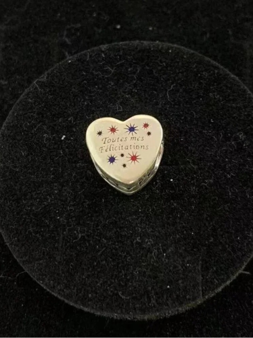Pandora Silver Heart Charm with Red and Blue Star Accents